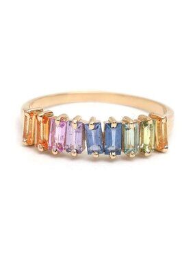 Colorful Baguette Sapphire 14K (18K Custom) Gold Statement Ring